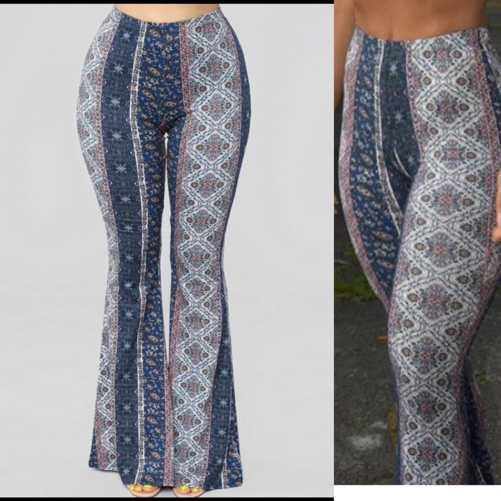 Fashion Nova Floral Print Striped Wide Leg Pants